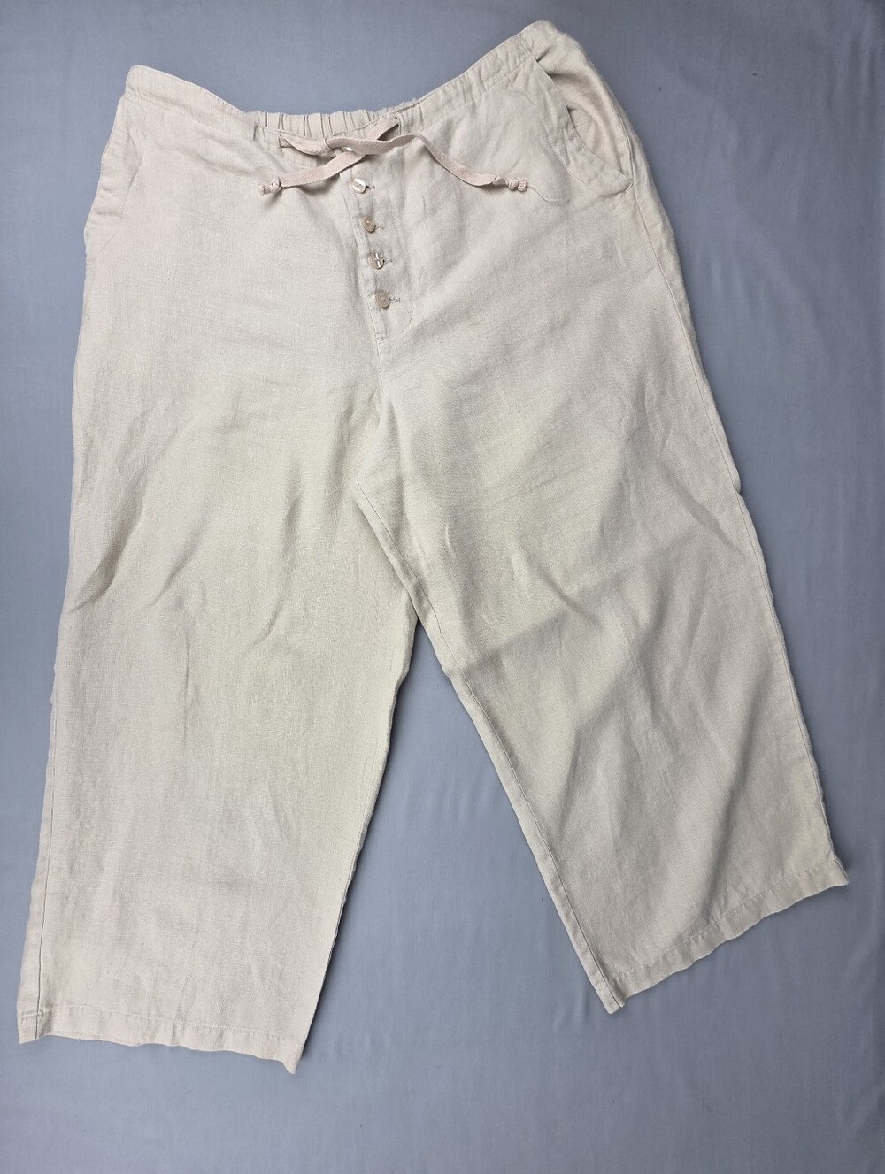Vintage Chadwicks Linen Pants 14 Petite Wide Leg Button Fly Drawstring Pockets